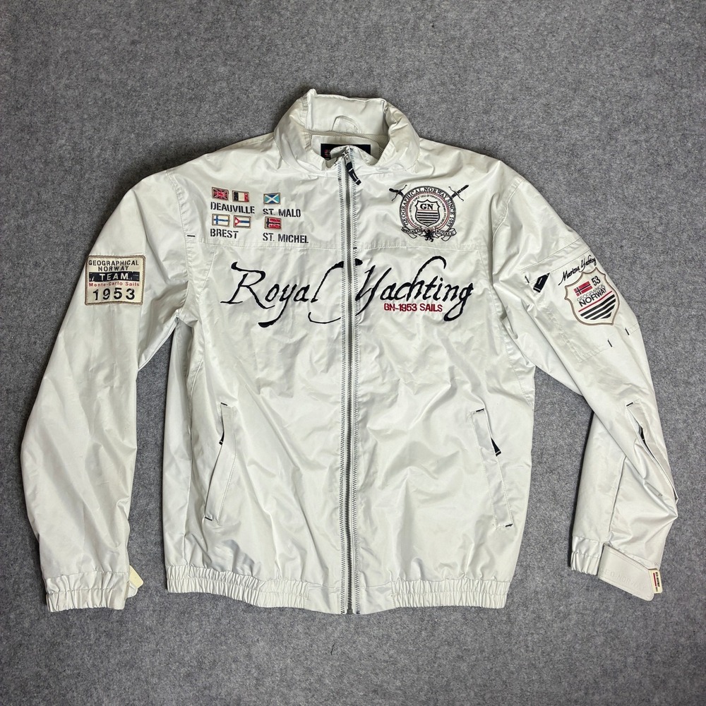 Geographical Norway Men's XL Royal Yacht Sailing Bomber Jacket White Embroidered